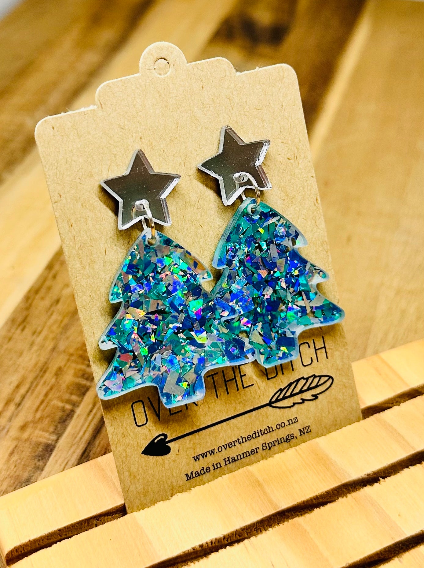 Dangles - Blue, silver sparkly tree